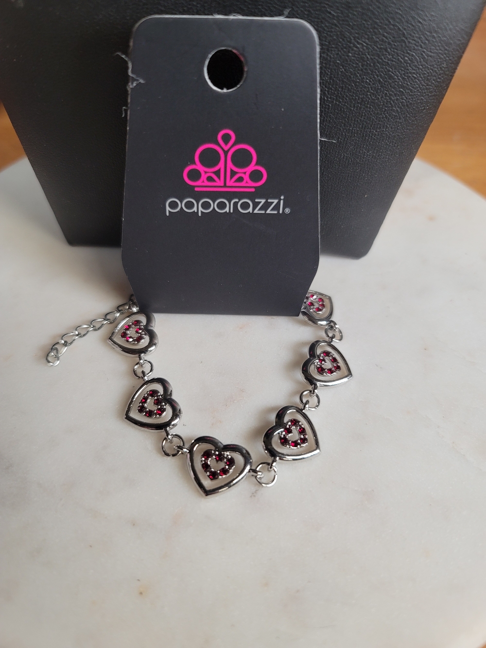 paparazzi Silver Heart Bracelet with Red Stones